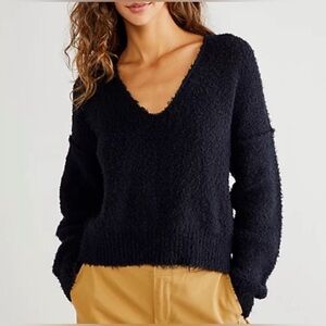Free People Theo Black V-Neck Sweater